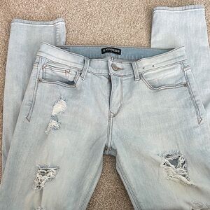 Express Women's Light Blue Distressed Skinny Jeans